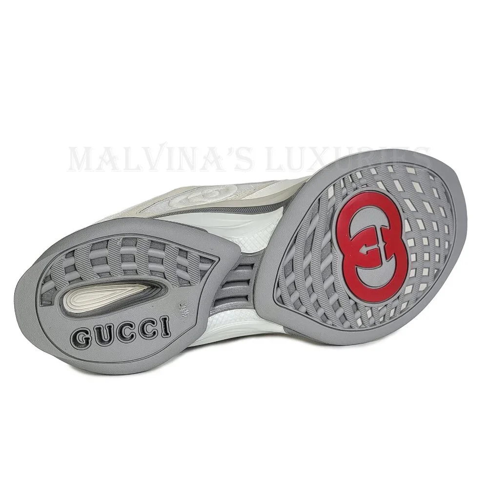 GUCCI SNEAKERS RUN WHITE SUEDE LEATHER INTERLOCKING G LOGO SHOES sz 40.5 10.5 - Picture 14 of 16